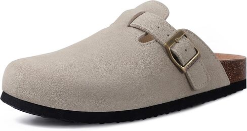 السدادات الأصلية من جلد الغزال للنساء الرجال ناعمة البغال الجلدية البغال من الجلد الراحة مع دعم القوس ، رمادي خفيف-42 in Kuwait