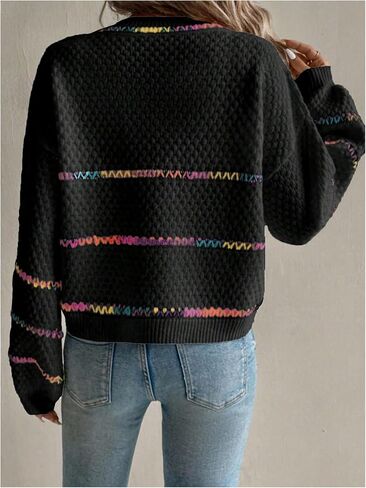 Verdusa Women's Striped Oversized Sweaters Vacation Drop Shoulder Pullover Rainbow Striped Sweater in Saudi Arabia