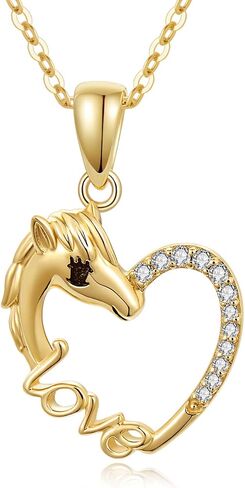 SISGEM 14k Gold Diamond Horse Heart Necklace for Women, Love Jewelry for Her, (0.08 ct) 16+1+1 Inch in Saudi Arabia