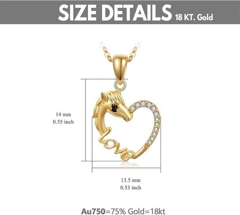 SISGEM 14k Gold Diamond Horse Heart Necklace for Women, Love Jewelry for Her, (0.08 ct) 16+1+1 Inch in Saudi Arabia