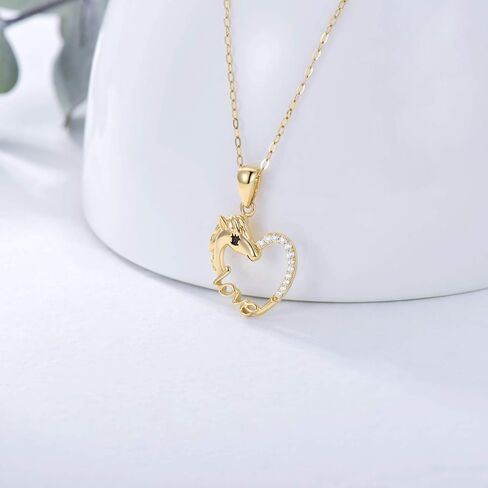 SISGEM 14k Gold Diamond Horse Heart Necklace for Women, Love Jewelry for Her, (0.08 ct) 16+1+1 Inch in Saudi Arabia