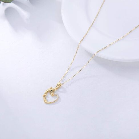 SISGEM 14k Gold Diamond Horse Heart Necklace for Women, Love Jewelry for Her, (0.08 ct) 16+1+1 Inch in Saudi Arabia