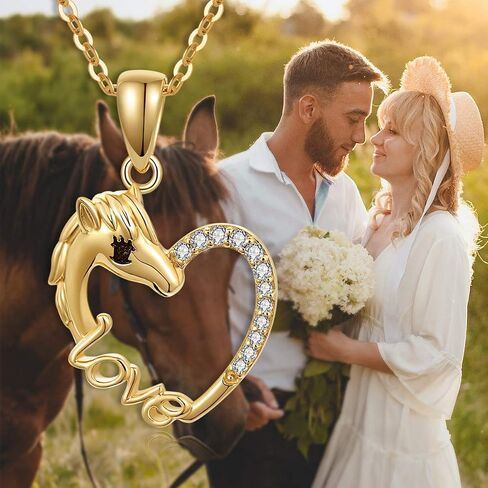 SISGEM 14k Gold Diamond Horse Heart Necklace for Women, Love Jewelry for Her, (0.08 ct) 16+1+1 Inch in Saudi Arabia