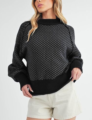 Women's Pullover Sweaters Casual Long Sleeve Crew Neck Oversized Knitwear Chunky Knit Jumper Tops in Kuwait