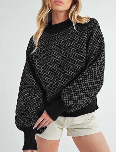 Women's Pullover Sweaters Casual Long Sleeve Crew Neck Oversized Knitwear Chunky Knit Jumper Tops in Kuwait