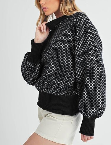 Women's Pullover Sweaters Casual Long Sleeve Crew Neck Oversized Knitwear Chunky Knit Jumper Tops in Kuwait