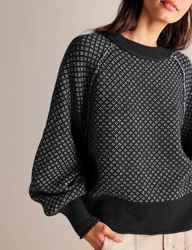 Women's Pullover Sweaters Casual Long Sleeve Crew Neck Oversized Knitwear Chunky Knit Jumper Tops in Kuwait