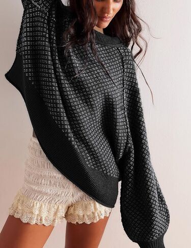 Women's Pullover Sweaters Casual Long Sleeve Crew Neck Oversized Knitwear Chunky Knit Jumper Tops in Kuwait