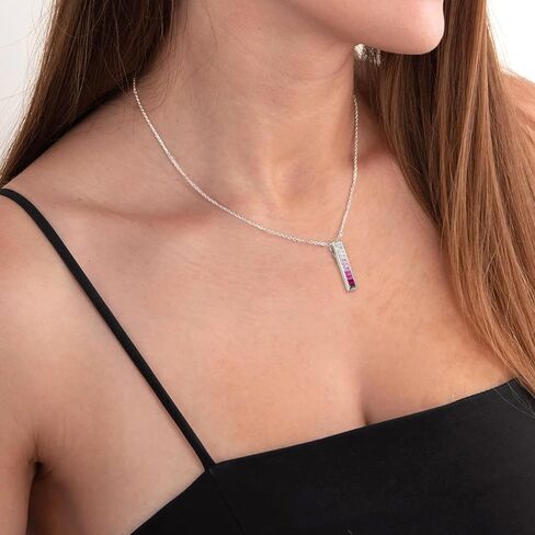 925 Sterling Silver Bar Necklace for Women Gradient Gemstones Miniversary عيد ميلاد عيد ميلاد عيد الحب يوم التخرج للزوجة صديقة ابنة in Saudi Arabia