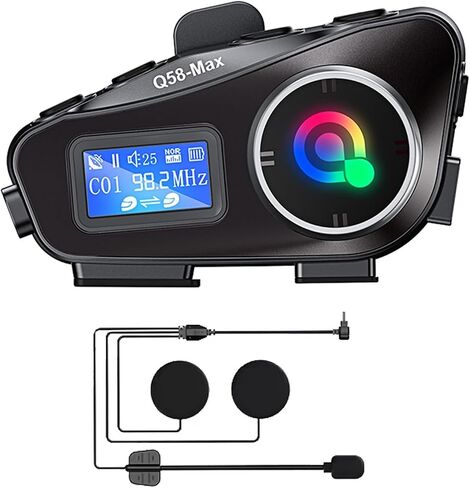 Motorcycle Helmet Intercom Bluetooth Headset,Helmet Intercom Headphones with LED Screen,illumination,FM Radio,IP67 Waterproof,Voice Assistant,1800ft,Music Sharing (Hard Mic for Half/Full/Face Helmets) in Kuwait