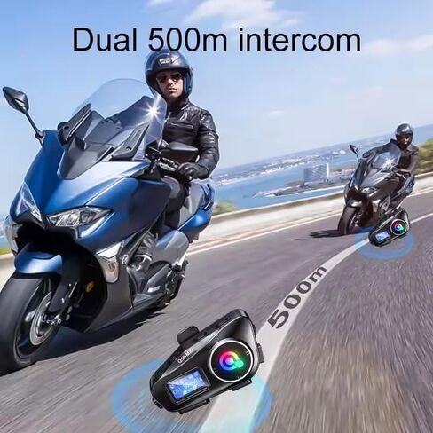 Motorcycle Helmet Intercom Bluetooth Headset,Helmet Intercom Headphones with LED Screen,illumination,FM Radio,IP67 Waterproof,Voice Assistant,1800ft,Music Sharing (Hard Mic for Half/Full/Face Helmets) in Kuwait