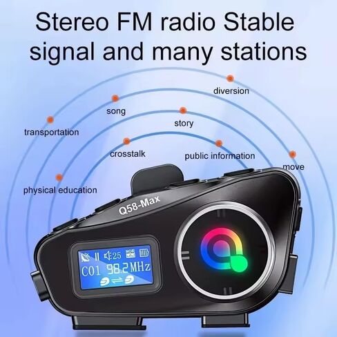 Motorcycle Helmet Intercom Bluetooth Headset,Helmet Intercom Headphones with LED Screen,illumination,FM Radio,IP67 Waterproof,Voice Assistant,1800ft,Music Sharing (Hard Mic for Half/Full/Face Helmets) in Kuwait