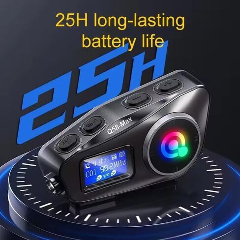 Motorcycle Helmet Intercom Bluetooth Headset,Helmet Intercom Headphones with LED Screen,illumination,FM Radio,IP67 Waterproof,Voice Assistant,1800ft,Music Sharing (Hard Mic for Half/Full/Face Helmets) in Kuwait
