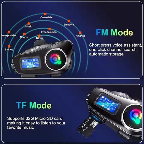 Motorcycle Helmet Intercom Bluetooth Headset,Helmet Intercom Headphones with LED Screen,illumination,FM Radio,IP67 Waterproof,Voice Assistant,1800ft,Music Sharing (Hard Mic for Half/Full/Face Helmets) in Kuwait
