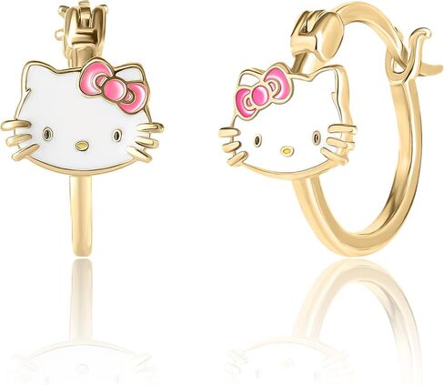 Hello Kitty Earrings Official Sanrio License, Silver Flash Plated Hoop Earrings with Enamel Hello Kitty Charm, Hello Kitty Accessories in Saudi Arabia