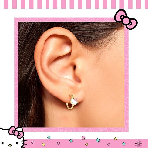 Hello Kitty Earrings Official Sanrio License, Silver Flash Plated Hoop Earrings with Enamel Hello Kitty Charm, Hello Kitty Accessories in Saudi Arabia