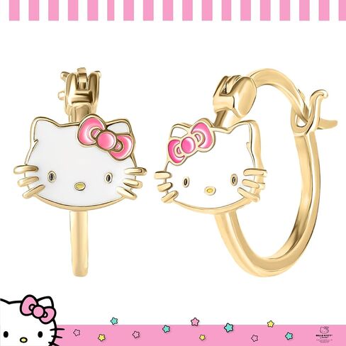 Hello Kitty Earrings Official Sanrio License, Silver Flash Plated Hoop Earrings with Enamel Hello Kitty Charm, Hello Kitty Accessories in Saudi Arabia
