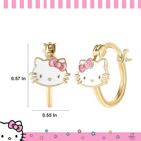 Hello Kitty Earrings Official Sanrio License, Silver Flash Plated Hoop Earrings with Enamel Hello Kitty Charm, Hello Kitty Accessories in Saudi Arabia
