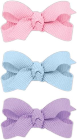 Wee Ones Girls' Three Pack of Grosgrain Bows with Knot Wrap on a WeeStay Hair Clip, Baby, Wht, Lpk, Hpk in Saudi Arabia