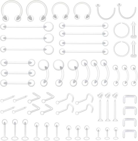 46-60 pcs percings صافح التجنيب للجراحة المجوهرات البلاستيكية غير المرئية لللسان الحلمة الأنف البطن الحاجب الحاجب الغضروف tragus الحلزونية الحلق المجوهرات الحديد الصناعي للعمل in Kuwait