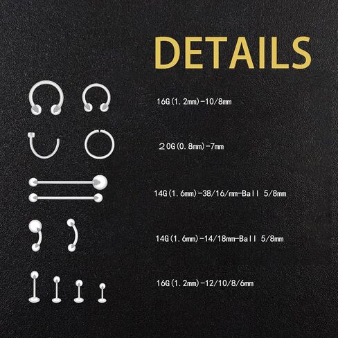 46-60 pcs percings صافح التجنيب للجراحة المجوهرات البلاستيكية غير المرئية لللسان الحلمة الأنف البطن الحاجب الحاجب الغضروف tragus الحلزونية الحلق المجوهرات الحديد الصناعي للعمل in Kuwait