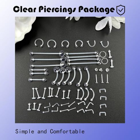46-60 pcs percings صافح التجنيب للجراحة المجوهرات البلاستيكية غير المرئية لللسان الحلمة الأنف البطن الحاجب الحاجب الغضروف tragus الحلزونية الحلق المجوهرات الحديد الصناعي للعمل in Kuwait
