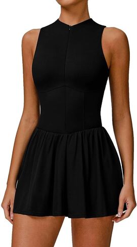 Tennis Golf Dresses for Women, with Built-in Bra Shorts,A-Line Hem Skirt Athletic with Pockets,Zipper Slim Fit in Saudi Arabia