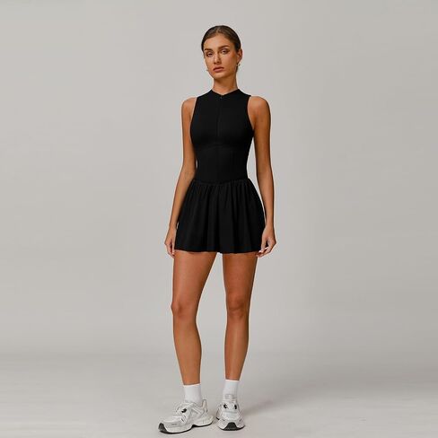 Tennis Golf Dresses for Women, with Built-in Bra Shorts,A-Line Hem Skirt Athletic with Pockets,Zipper Slim Fit in Saudi Arabia