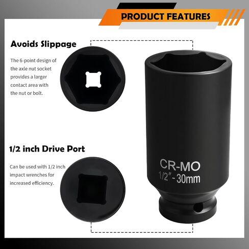 32mm Socket 1/2 Drive Design,Anti-slip Deep Impact Sockets 1/2 Drive for Labor-saving Disassembly of Nuts,6 Point Automotive Tools Axle Nut Socket for Cars SUVs (32mm) in Saudi Arabia