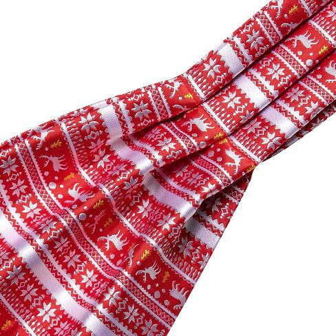 Men Ascot Cravat Christmas Light Red White Tie Pocket Square Cufflinks Handkerchief Set Silk Woven Necktie in Saudi Arabia