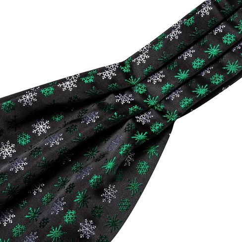 Men Ascot Cravat Christmas Black Green Snowflake Tie Pocket Square Cufflinks Handkerchief Set Silk Woven Necktie in Saudi Arabia