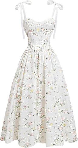 Gorglitter النسائية النسائية طباعة القوس ربطة عنق فستان عالي الصيف عيد الفصح حفلة موسيقية ميدي sundresses فساتين ضيف الزفاف in Kuwait