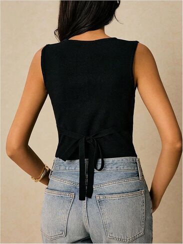 Floerns Women's Metal Button Down Sweater Vest Sleeveless Knitted Pullover Crop Tops in Saudi Arabia