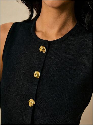 Floerns Women's Metal Button Down Sweater Vest Sleeveless Knitted Pullover Crop Tops in Saudi Arabia