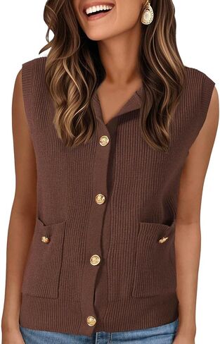Allegra K Women Sweater Vest 2025 Button Down Sleeveless Tank Tops Pockets Casual Knit Sweaters Cardigan in Saudi Arabia