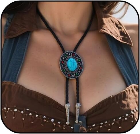 Csiyanjry99 Western Turquoise Bolo Tie للرجال نساء رعاة البقر روديو بوهو خمر من الجلد in Saudi Arabia