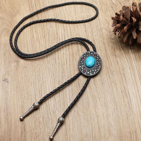 Csiyanjry99 Western Turquoise Bolo Tie للرجال نساء رعاة البقر روديو بوهو خمر من الجلد in Saudi Arabia