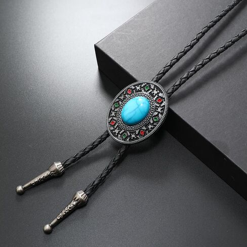 Csiyanjry99 Western Turquoise Bolo Tie للرجال نساء رعاة البقر روديو بوهو خمر من الجلد in Saudi Arabia