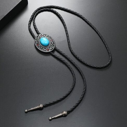 Csiyanjry99 Western Turquoise Bolo Tie للرجال نساء رعاة البقر روديو بوهو خمر من الجلد in Saudi Arabia