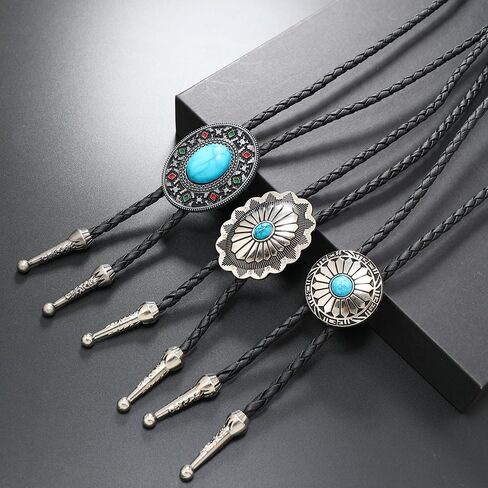 Csiyanjry99 Western Turquoise Bolo Tie للرجال نساء رعاة البقر روديو بوهو خمر من الجلد in Saudi Arabia