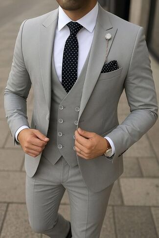 MoranX Men's Suits Regular Fit 3 Pieces Double Breasted Formal Business Tuxedos Blazer Vest Pants for Wedding Grooms in Saudi Arabia