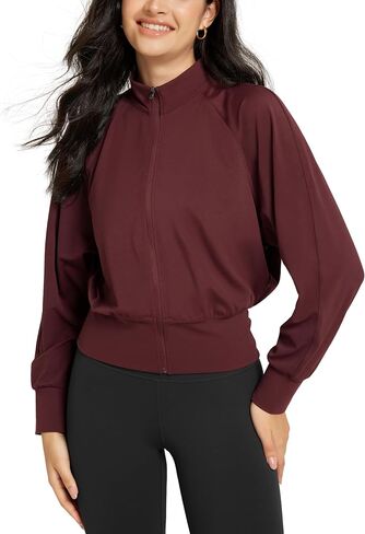 ODODOS Women's Full Zip Workout Jacket Cloud Feeling Stand Collar Long Sleeve Lightweight Athletic Yoga Tops in Saudi Arabia