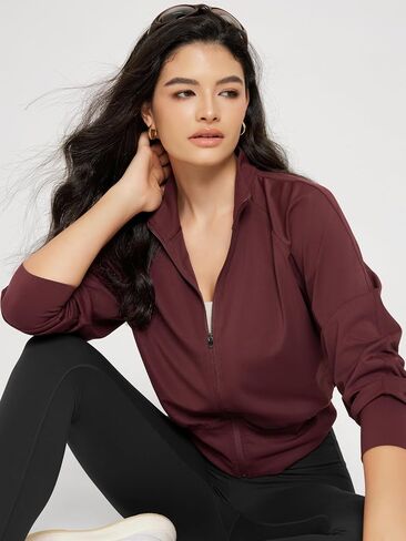 ODODOS Women's Full Zip Workout Jacket Cloud Feeling Stand Collar Long Sleeve Lightweight Athletic Yoga Tops in Saudi Arabia