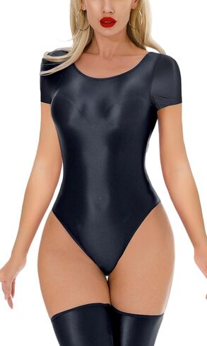 Aivtalk Women Glossy Short Sleeve Bodysuit Leotard One Piece Smooth Oil Shiny Dance Leotard in Saudi Arabia