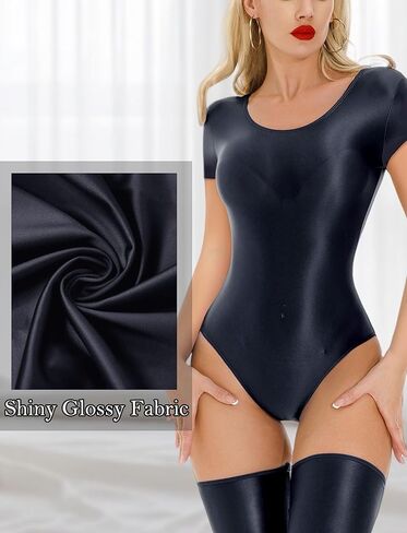 Aivtalk Women Glossy Short Sleeve Bodysuit Leotard One Piece Smooth Oil Shiny Dance Leotard in Saudi Arabia