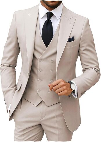 MoranX Men's Suits Regular Fit 3 Pieces Double Breasted Formal Business Tuxedos Blazer Vest Pants for Wedding Grooms in Saudi Arabia