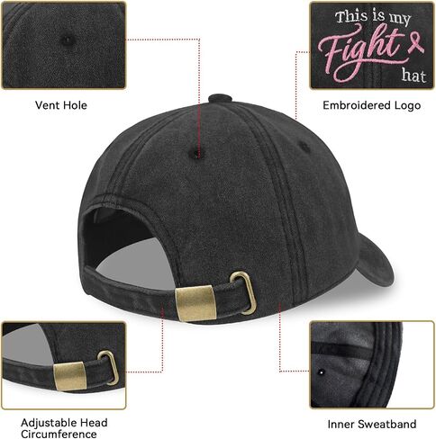 Breast Cancer Gifts for Woman, Breast Cancer Awareness Accessories, Chemo Adjustable Cotton Embroidered Pink Ribbon Baseball Cap in Saudi Arabia