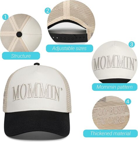 Mommin Trucker Hat for Women，Vintage Embroidered Baseball Cap，Mom Essentials Funny Gifts for Mothers Day in Kuwait