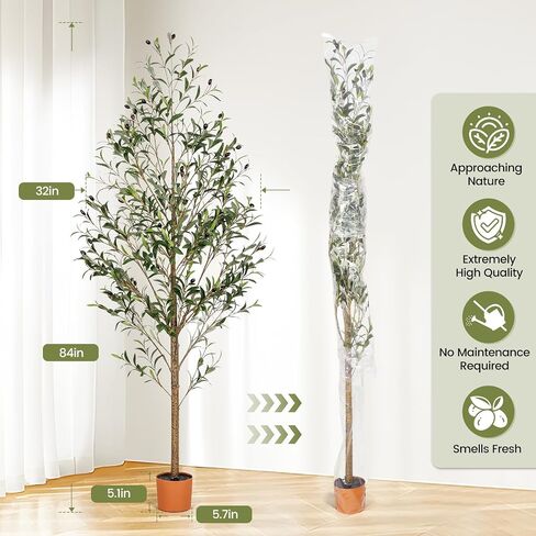 6FT Artificial Olive Tree Indoor Tall Realistic Faux Olive Tree with Plastic Planter, Fake Silk Tree with Handcrafted Branches & Fruits, Large Fake Plant for Home and Office Decor (6FT) in Saudi Arabia