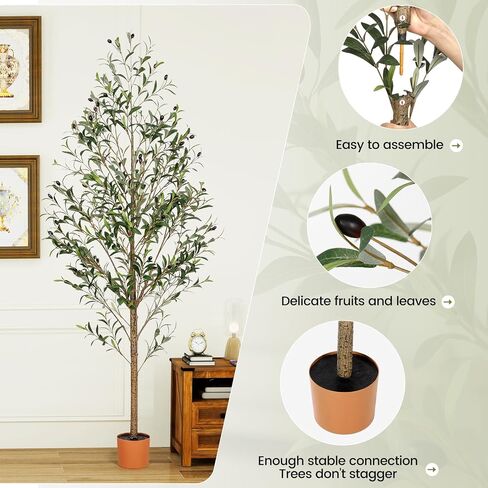 6FT Artificial Olive Tree Indoor Tall Realistic Faux Olive Tree with Plastic Planter, Fake Silk Tree with Handcrafted Branches & Fruits, Large Fake Plant for Home and Office Decor (6FT) in Saudi Arabia